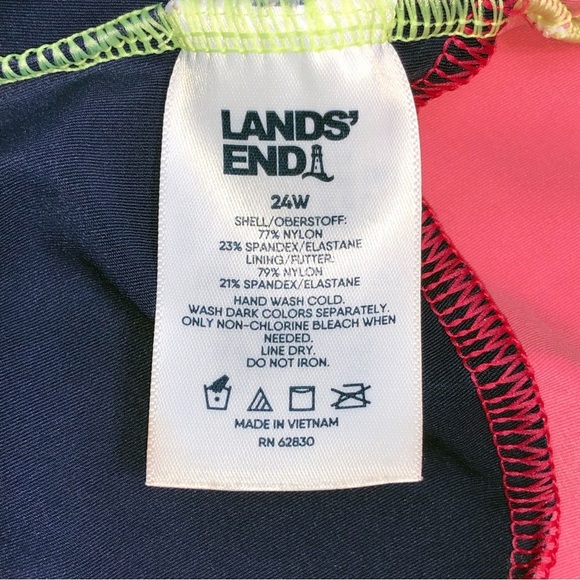 Lands' End Asymmetrical Colorblock Yellow Pink Blue Tankini Top Size 24W - Picture 2 of 11